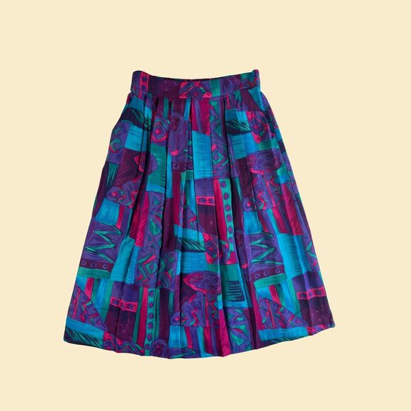 Vintage F. Shay 70s/80s skirt, size 10 geometric purple & teal womens maxi skirt - Picture 1 of 6
